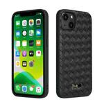 For iPhone 13 Fierre Shann Leather Texture Phone Back Cover Case(Woven Black)