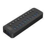 ORICO CT2U3-10AB-BK 10 In 1 Plastic Stripes Multi-Port USB HUB with Individual Switches, AU Plug(Black)