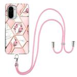 For Xiaomi Mi 11i / Poco F3 Electroplating Splicing Marble Flower Pattern TPU Shockproof Case with Lanyard(Pink Flower)