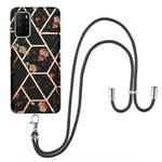 For Xiaomi Poco M3 / Redmi Note 9 4G Electroplating Splicing Marble Flower Pattern TPU Shockproof Case with Lanyard(Black Flower)