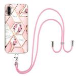 For Xiaomi Redmi 9A Electroplating Splicing Marble Flower Pattern TPU Shockproof Case with Lanyard(Pink Flower)