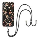 For Xiaomi Redmi 9A Electroplating Splicing Marble Flower Pattern TPU Shockproof Case with Lanyard(Black Flower)