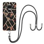 For Xiaomi Mi 10T Lite 5G Electroplating Splicing Marble Flower Pattern TPU Shockproof Case with Lanyard(Black Flower)