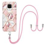For Xiaomi Redmi Note 9S / Note 9 Pro Electroplating Splicing Marble Flower Pattern TPU Shockproof Case with Lanyard(Pink Flower)