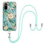 For Xiaomi Redmi Note 10 Electroplating Splicing Marble Flower Pattern TPU Shockproof Case with Lanyard(Blue Flower)