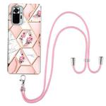 For Xiaomi Redmi Note 10 Pro/ 10 Pro Max Electroplating Splicing Marble Flower Pattern TPU Shockproof Case with Lanyard(Pink Flower)