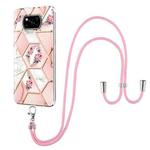 For Xiaomi Poco X3 NFC Electroplating Splicing Marble Flower Pattern TPU Shockproof Case with Lanyard(Pink Flower)