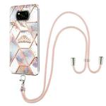 For Xiaomi Poco X3 NFC Electroplating Splicing Marble Flower Pattern TPU Shockproof Case with Lanyard(Imperial Crown)