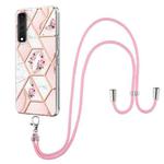 For LG Stylo 7 4G Electroplating Splicing Marble Flower Pattern TPU Shockproof Case with Lanyard(Pink Flower)