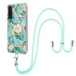 For LG Stylo 7 5G Electroplating Splicing Marble Flower Pattern TPU Shockproof Case with Lanyard(Blue Flower)