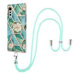 For LG Velvet 4G / Velvet 5G / G9 Electroplating Splicing Marble Flower Pattern TPU Shockproof Case with Lanyard(Blue Flower)