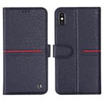 For iPhone XS / X GEBEI Top-grain Leather Horizontal Flip Protective Case with Holder & Card Slots & Wallet & Photo Frame(Blue)