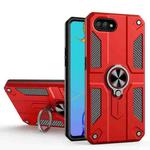 Carbon Fiber Pattern PC + TPU Protective Case with Ring Holder For OPPO A1k / Realme C2(Red)