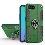 Carbon Fiber Pattern PC + TPU Protective Case with Ring Holder For OPPO A1k / Realme C2(Dark Green)
