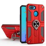 Carbon Fiber Pattern PC + TPU Protective Case with Ring Holder For OPPO A12 / A5s / A7(Red)