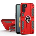 Carbon Fiber Pattern PC + TPU Protective Case with Ring Holder For OPPO A91(Red)