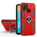 Carbon Fiber Pattern PC + TPU Protective Case with Ring Holder For OPPO Realme C12 / C15(Red)