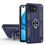 Carbon Fiber Pattern PC + TPU Protective Case with Ring Holder For OPPO F17(Sapphire Blue)