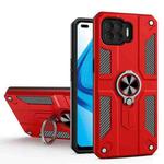 Carbon Fiber Pattern PC + TPU Protective Case with Ring Holder For OPPO F17(Red)