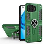 Carbon Fiber Pattern PC + TPU Protective Case with Ring Holder For OPPO F17(Dark Green)