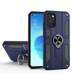 Carbon Fiber Pattern PC + TPU Protective Case with Ring Holder For OPPO Reno4 4G(Sapphire Blue)