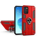 Carbon Fiber Pattern PC + TPU Protective Case with Ring Holder For OPPO Reno4 4G(Red)