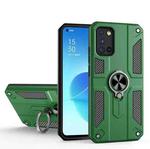 Carbon Fiber Pattern PC + TPU Protective Case with Ring Holder For OPPO Reno4 4G(Dark Green)