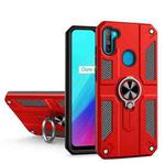 Carbon Fiber Pattern PC + TPU Protective Case with Ring Holder For OPPO Realme 5 / C3(Red)