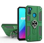 Carbon Fiber Pattern PC + TPU Protective Case with Ring Holder For OPPO Realme 5 / C3(Dark Green)