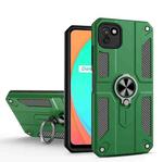 Carbon Fiber Pattern PC + TPU Protective Case with Ring Holder For OPPO Realme C11(Dark Green)