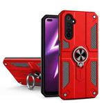 Carbon Fiber Pattern PC + TPU Protective Case with Ring Holder For OPPO Realme 6 Pro(Red)