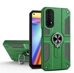 Carbon Fiber Pattern PC + TPU Protective Case with Ring Holder For OPPO Realme 7(Dark Green)