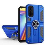 Carbon Fiber Pattern PC + TPU Protective Case with Ring Holder For OPPO Realme 7(Dark Blue)