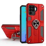 Carbon Fiber Pattern PC + TPU Protective Case with Ring Holder For OPPO A94 / F19 Pro / Reno5 F / Reno5 Lite(Red)