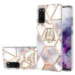 For Samsung Galaxy S20 Electroplating Splicing Marble Flower Pattern TPU Shockproof Case with Rhinestone Ring Holder(Imperial Crown)