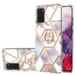 For Samsung Galaxy S20+ Electroplating Splicing Marble Flower Pattern TPU Shockproof Case with Rhinestone Ring Holder(Imperial Crown)