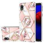 For Samsung Galaxy A01 Core Electroplating Splicing Marble Flower Pattern TPU Shockproof Case with Rhinestone Ring Holder(Pink Flower)