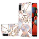 For Samsung Galaxy M11/A11 US/EU Verison Electroplating Splicing Marble Flower Pattern TPU Shockproof Case with Rhinestone Ring Holder(Imperial Crown)