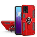 Carbon Fiber Pattern PC + TPU Protective Case with Ring Holder For vivo V20(Red)