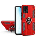 Carbon Fiber Pattern PC + TPU Protective Case with Ring Holder For vivo V20 Pro(Red)