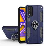 Carbon Fiber Pattern PC + TPU Protective Case with Ring Holder For vivo Y20(Sapphire Blue)