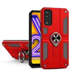 Carbon Fiber Pattern PC + TPU Protective Case with Ring Holder For vivo Y20(Red)