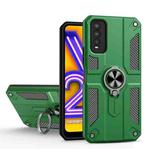 Carbon Fiber Pattern PC + TPU Protective Case with Ring Holder For vivo Y20(Dark Green)