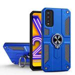 Carbon Fiber Pattern PC + TPU Protective Case with Ring Holder For vivo Y20(Dark Blue)