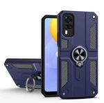 Carbon Fiber Pattern PC + TPU Protective Case with Ring Holder For vivo Y51 2020(Sapphire Blue)