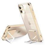Electroplating Transparent Protective Cover Casem with Holder Function For iPhone 11(Gold)