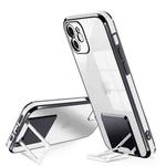 Electroplating Transparent Protective Cover Casem with Holder Function For iPhone 11(Black)