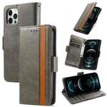 For iPhone 13 Pro Max CaseNeo Business Splicing Dual Magnetic Buckle Horizontal Flip PU Leather Case with Holder & Card Slots & Wallet  (Grey)