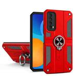 For Huawei Y7a Carbon Fiber Pattern PC + TPU Protective Case with Ring Holder(Red)