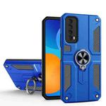 For Huawei Y7a Carbon Fiber Pattern PC + TPU Protective Case with Ring Holder(Dark Blue)